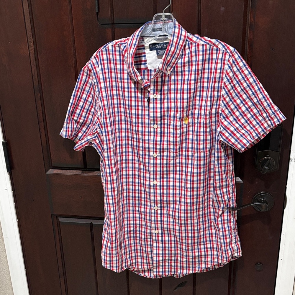 US Polo Assn Men's Checkered Shirt in Red and Blue M